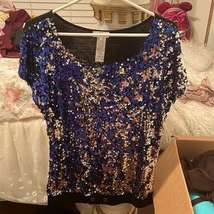 Blue and Silver sequin blouse